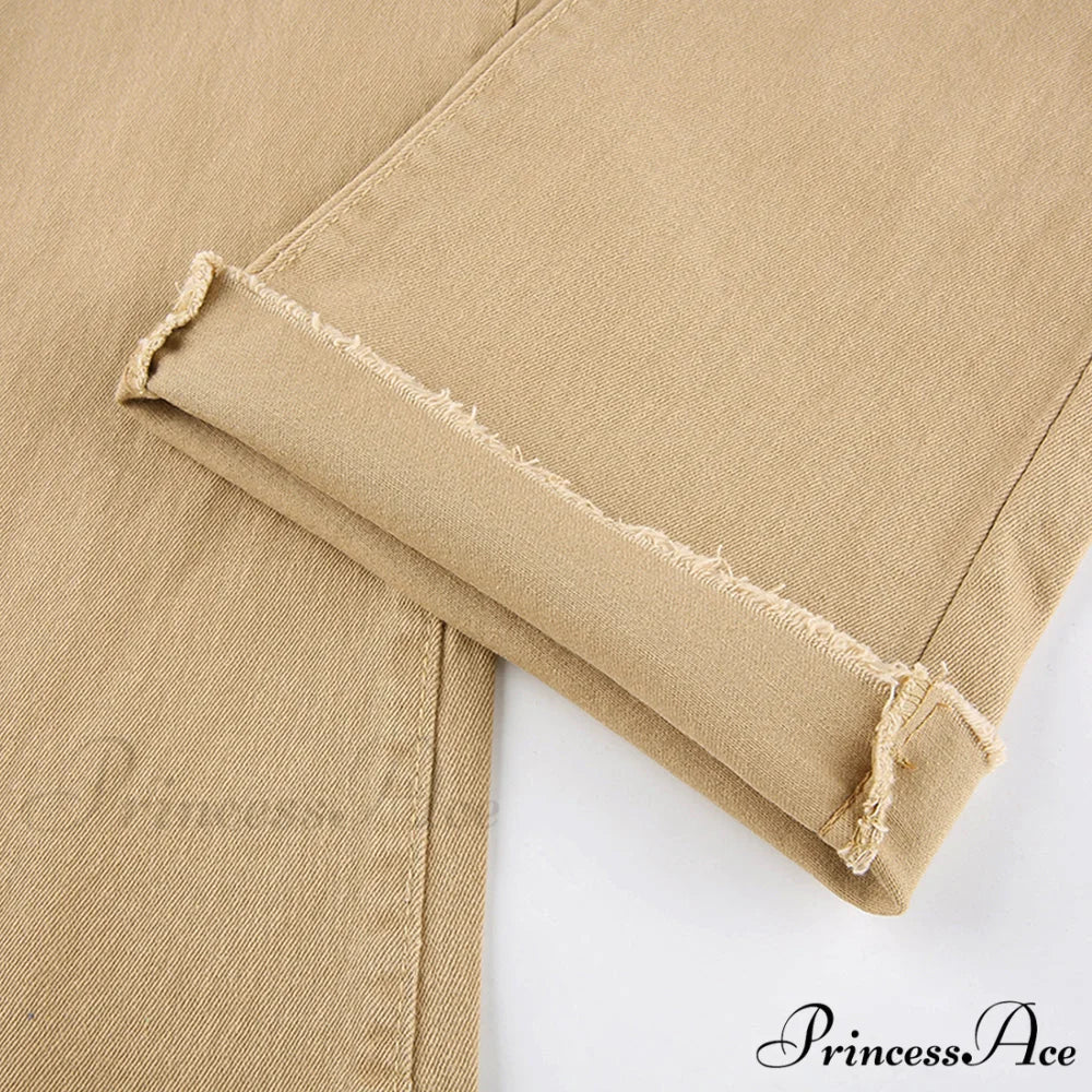 Flared High Black Jeans and in Waist Brown for Khaki Women - Image 23