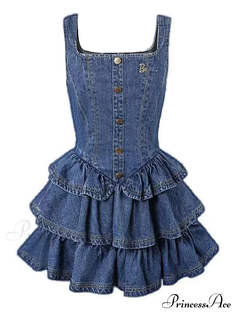 Set Y2k Vintage Sleeveless Korean Camisole Women Jean Autumn Piece Mini 3 Gown Slim Denim Fashion Clothing Gown 2024 - Image 2