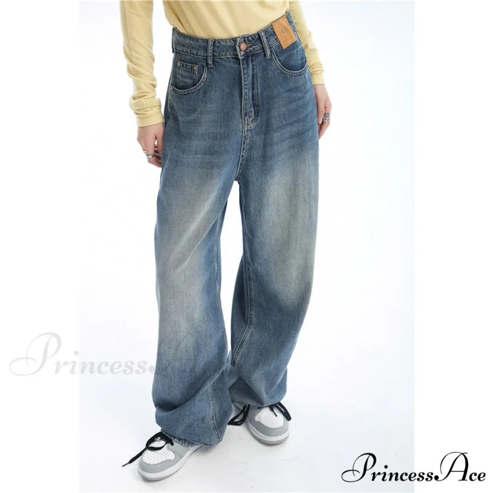 Contrasting Wide Colors for Pants Jeans High Blue Waist Leg with Women - Image 2
