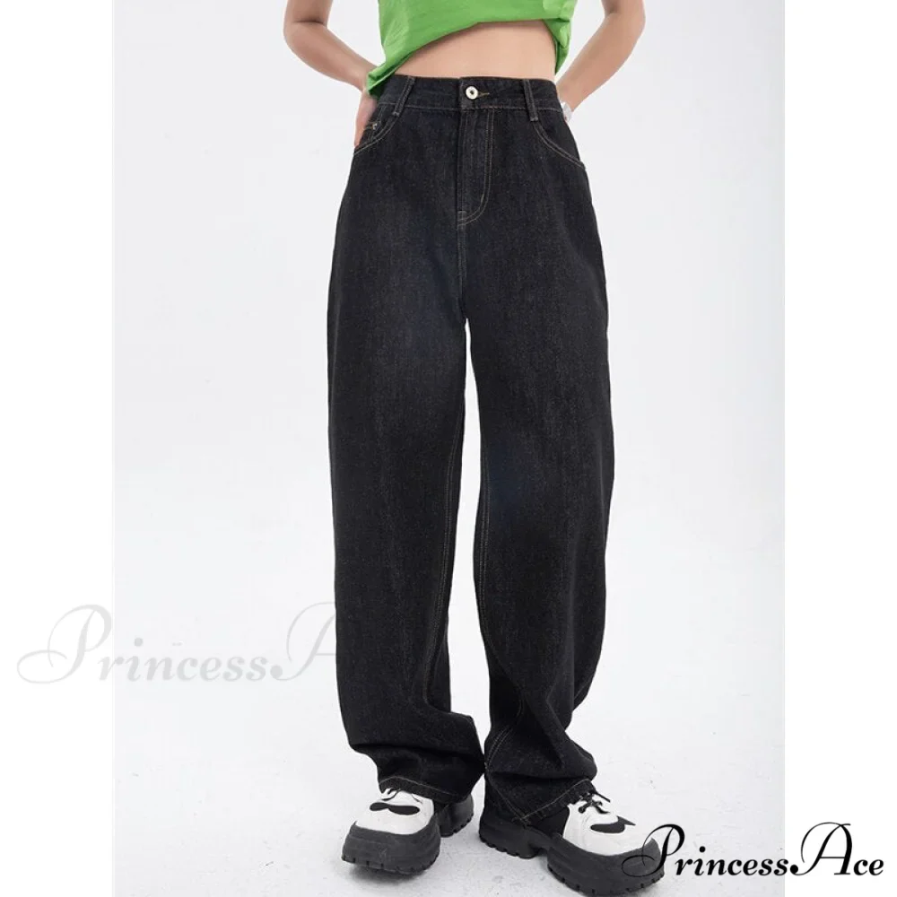 Leg High for Vintage Black Jean Straight Pants Trouser Wide Waist Denim - Women - Image 2