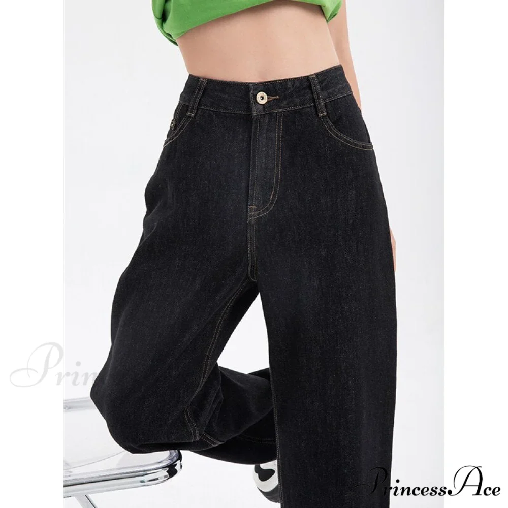 Leg High for Vintage Black Jean Straight Pants Trouser Wide Waist Denim - Women - Image 3