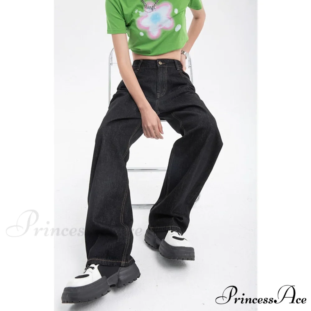 Leg High for Vintage Black Jean Straight Pants Trouser Wide Waist Denim - Women - Image 4