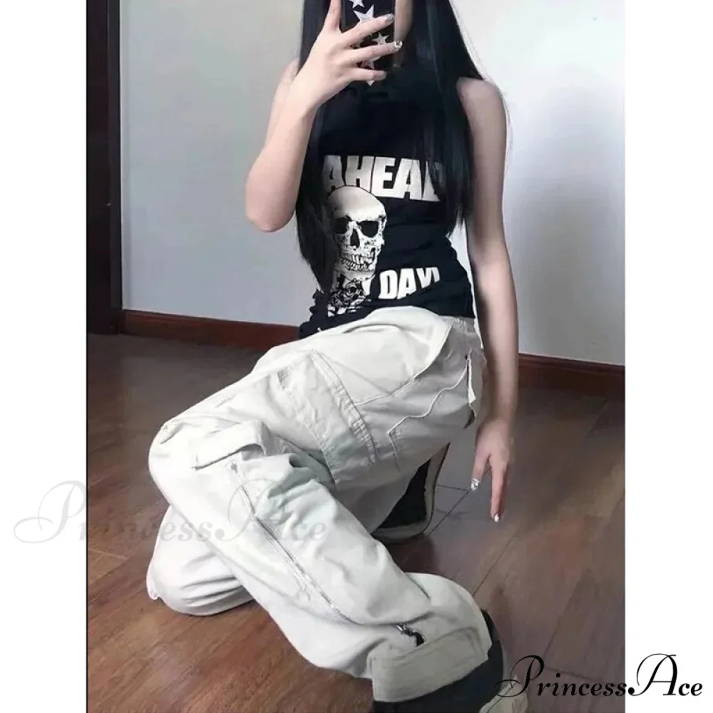 Jeans Leg High Pants Vintage Waist Wide Cargo Straight White Y2K Denim American Baggy Trouser - Image 3