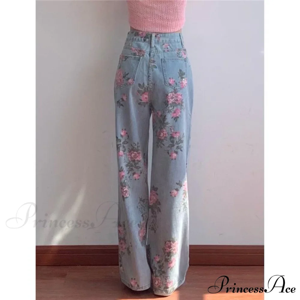 Wide High Waist Flowered Leg Jeans - Image 2