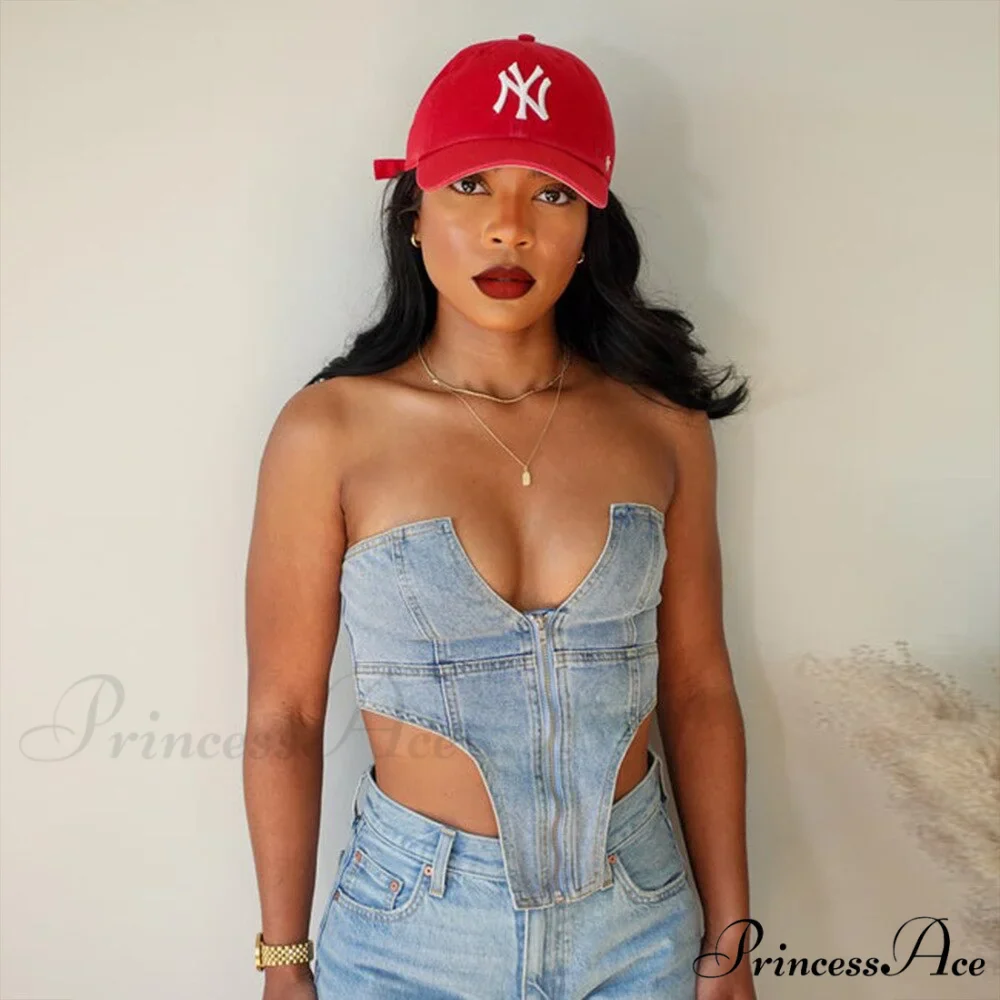 Clubwear Irregular Blue Crop Jeans Tops Warm-Season Denim Party Top Corset Streetwear Zipper Tube Strapless Clothes - Image 2