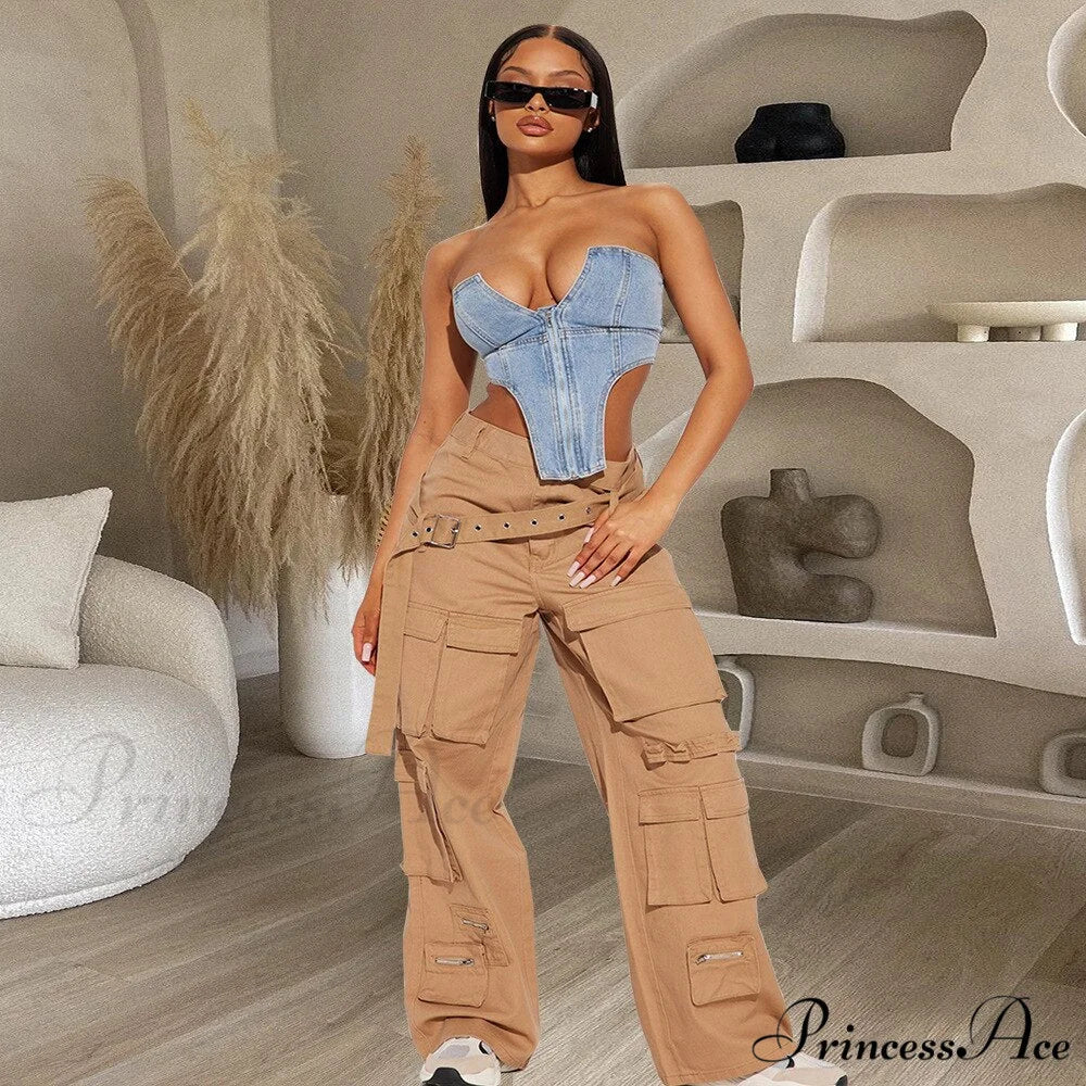 Clubwear Irregular Blue Crop Jeans Tops Warm-Season Denim Party Top Corset Streetwear Zipper Tube Strapless Clothes - Image 3