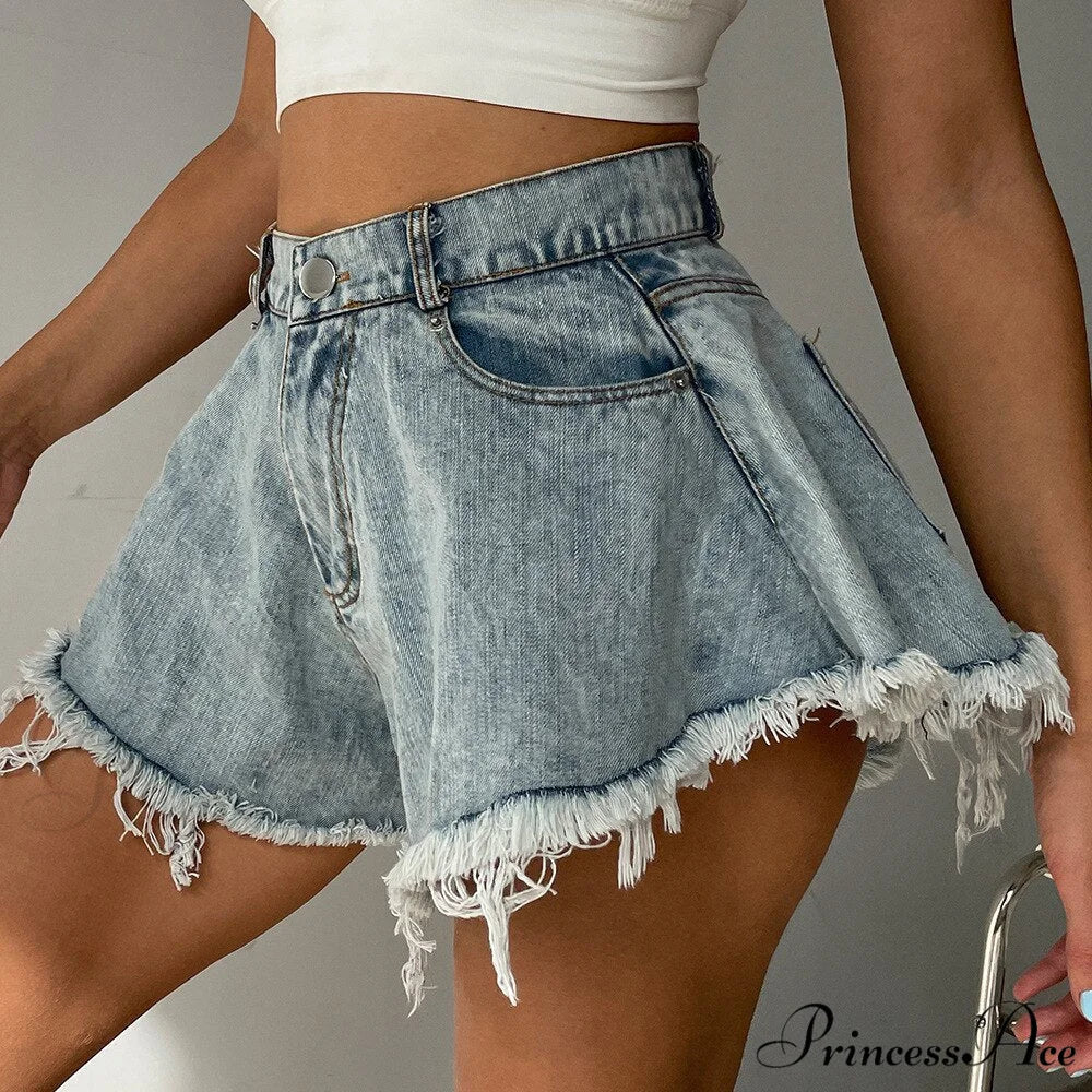 Detail and Tassel Shorts with Holes Sizes Women's Denim High - Waist S-XXL - Image 2