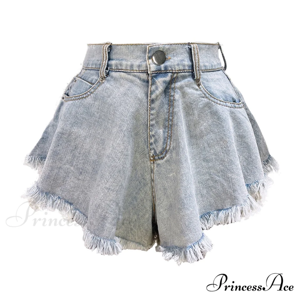 Detail and Tassel Shorts with Holes Sizes Women's Denim High - Waist S-XXL - Image 4