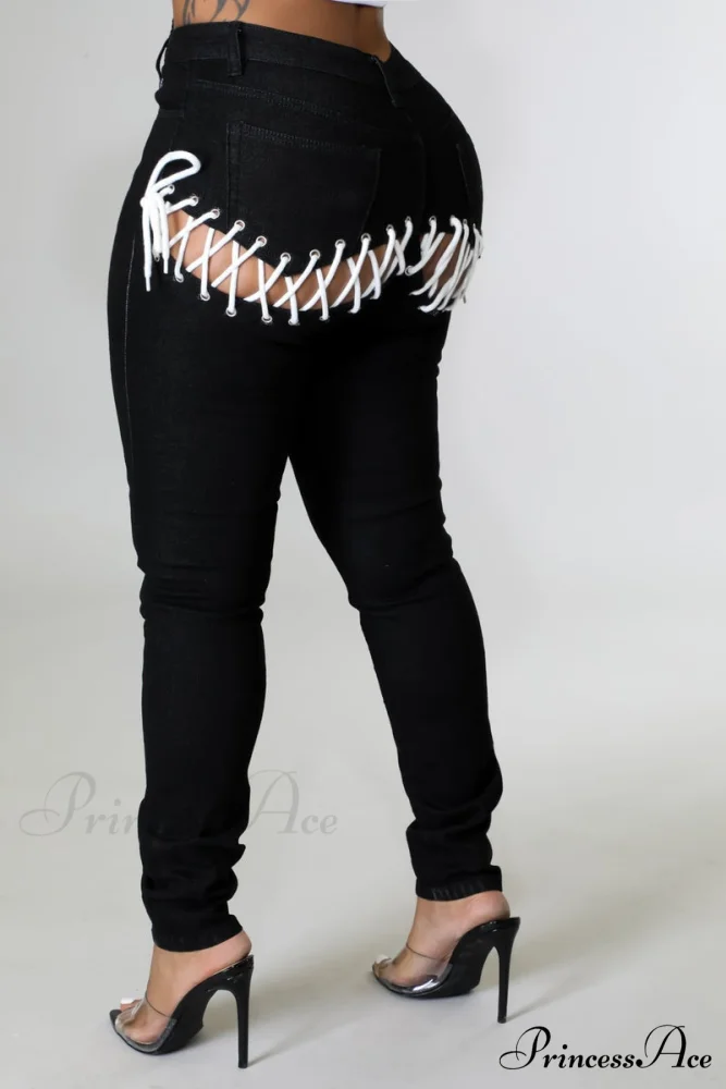 Bandage Skinny Ripped Jeans Back for Elastic Strap Women - Image 4