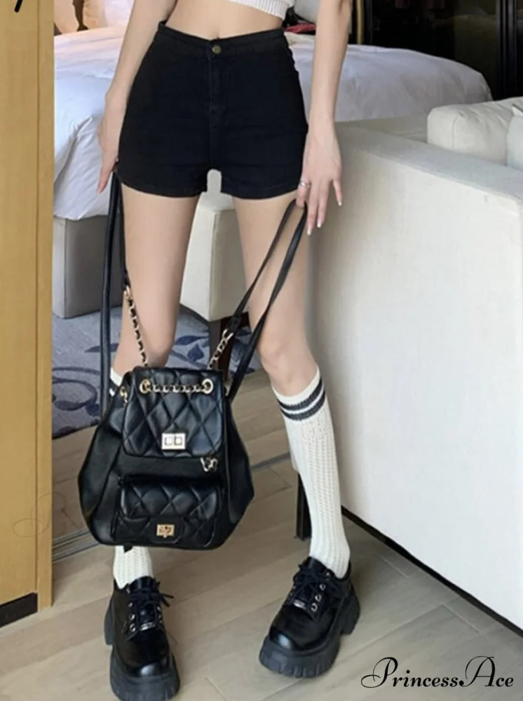 Casual High Skinny Women's Waisted Black Fashion Jeans Korean Shorts 2024 Straight - Image 3