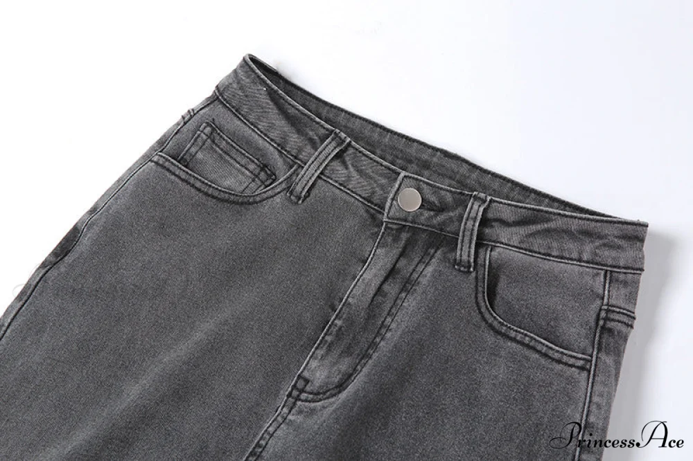 Split Grey Up Denim Trousers Style Stacked Bodycon Streetwear Jeans Ruched Baddie Waist Zip Pants High Women - Image 10