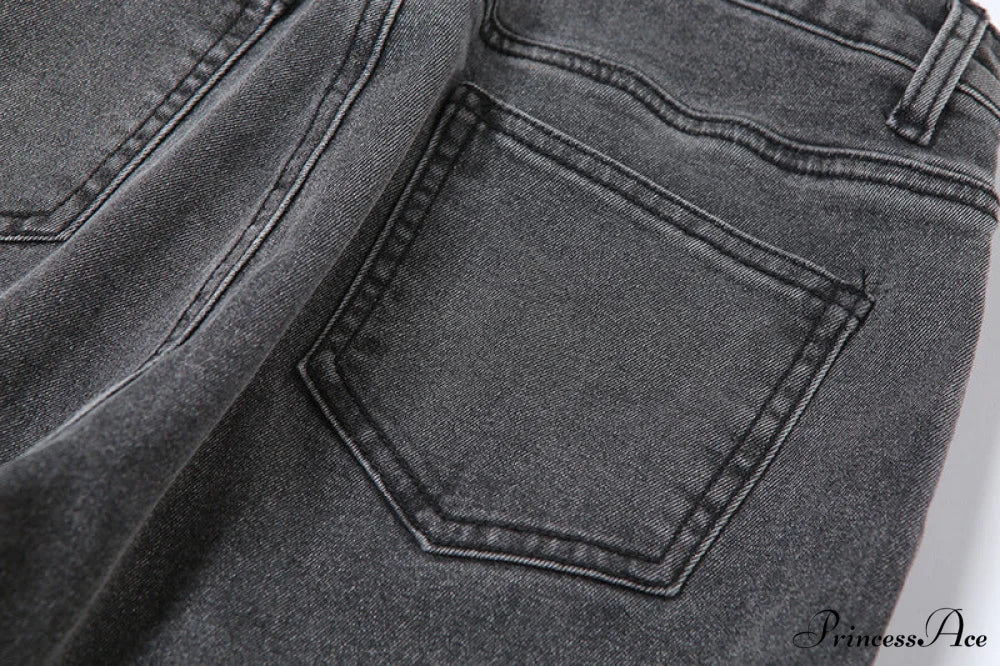 Split Grey Up Denim Trousers Style Stacked Bodycon Streetwear Jeans Ruched Baddie Waist Zip Pants High Women - Image 11