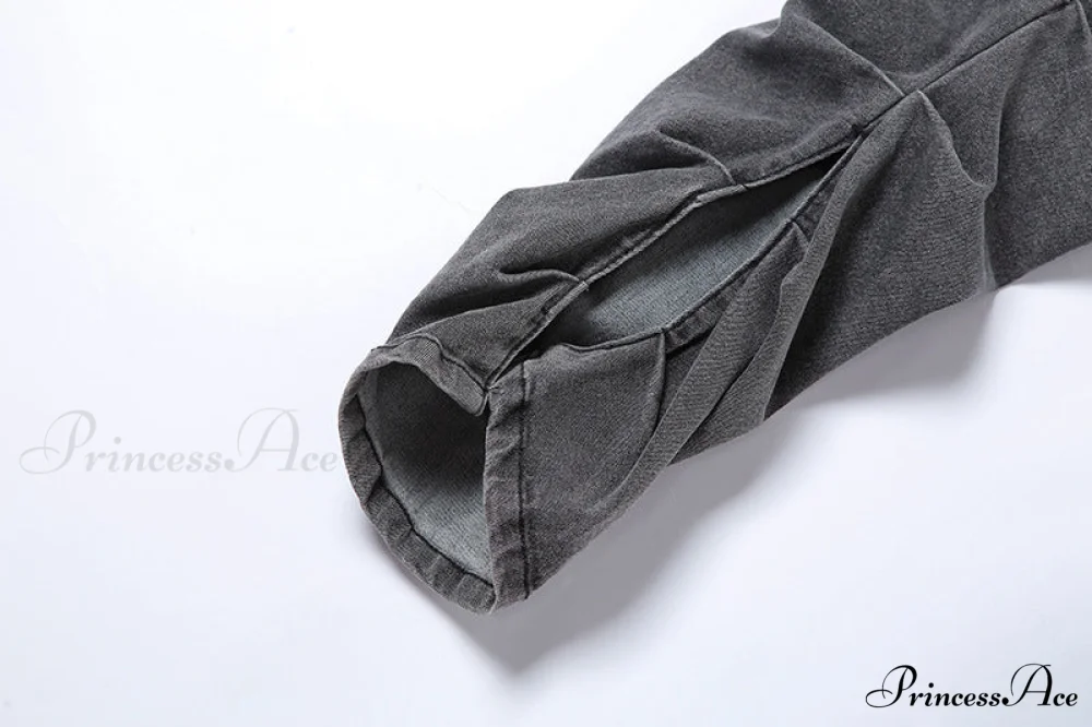 Split Grey Up Denim Trousers Style Stacked Bodycon Streetwear Jeans Ruched Baddie Waist Zip Pants High Women - Image 12