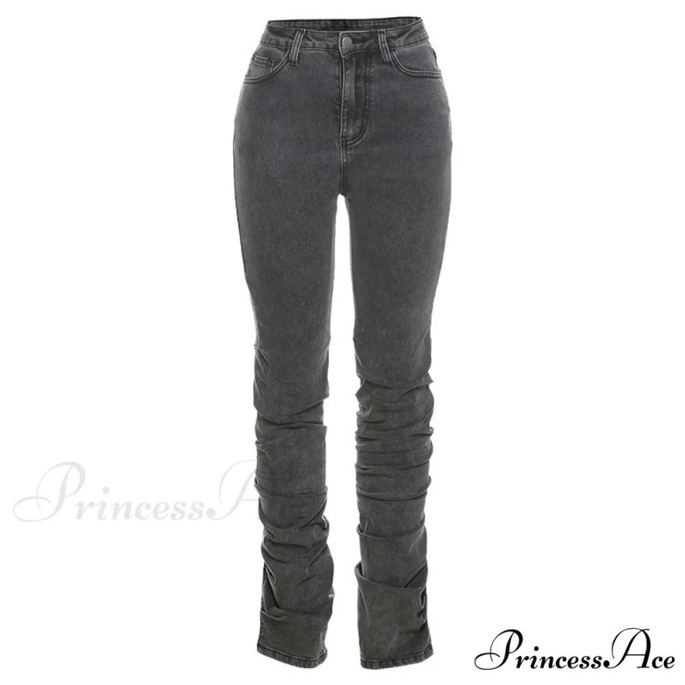 Split Grey Up Denim Trousers Style Stacked Bodycon Streetwear Jeans Ruched Baddie Waist Zip Pants High Women - Image 6