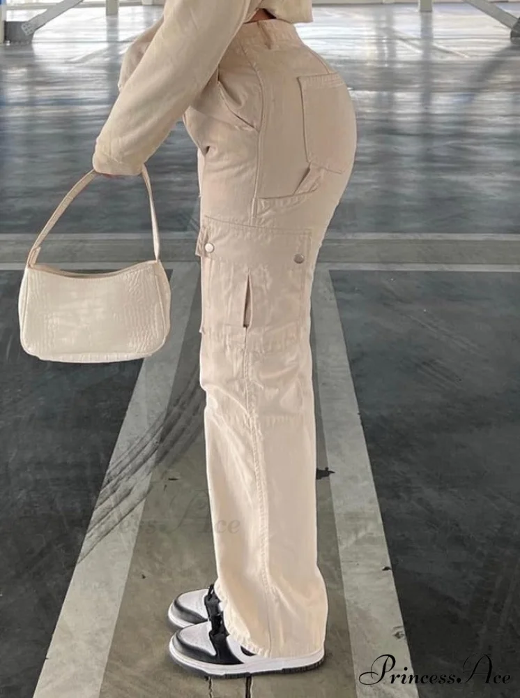 Fashion Baggy Cargo Big Pockets Pants Vintage Slim Y2k Women Waist Denim ArmyGreen High Khaki Streetwear Trousers - Image 2
