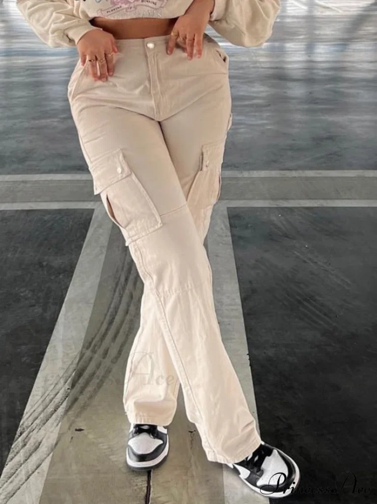 Fashion Baggy Cargo Big Pockets Pants Vintage Slim Y2k Women Waist Denim ArmyGreen High Khaki Streetwear Trousers - Image 3