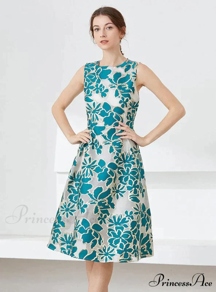 Party Blue Jacquard Dress - Image 2