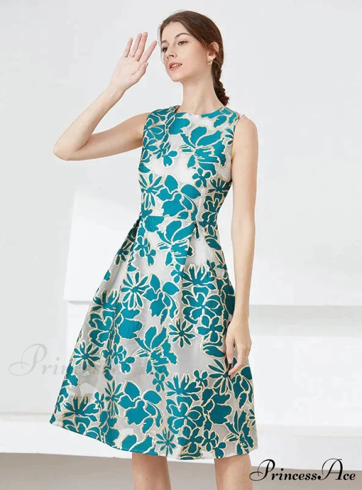 Party Blue Jacquard Dress - Image 3