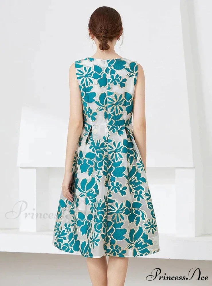 Party Blue Jacquard Dress - Image 4
