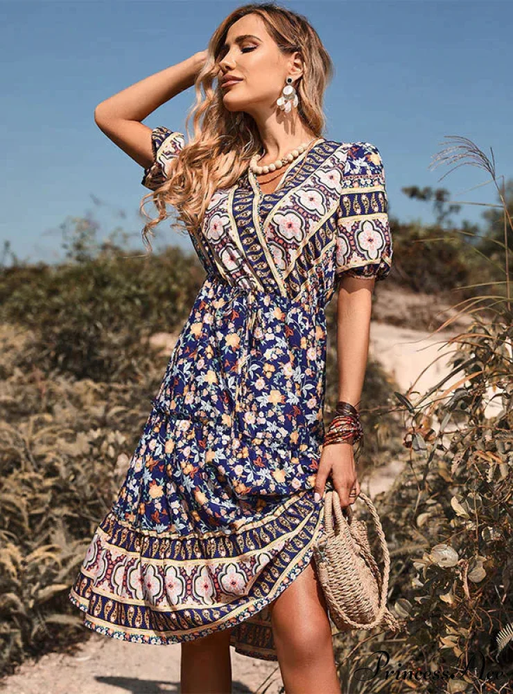Blue Sleeves and with Gown Brief V-Neck Print - Image 2