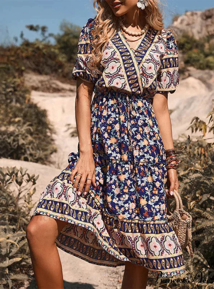 Blue Sleeves and with Gown Brief V-Neck Print - Image 3