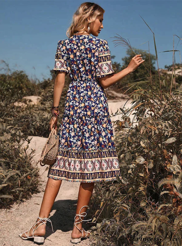 Blue Sleeves and with Gown Brief V-Neck Print - Image 4