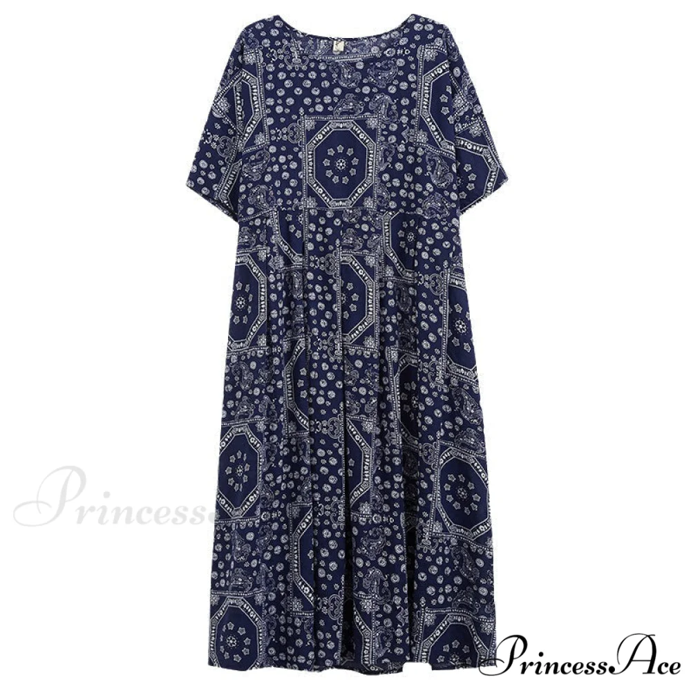 Bohemian Pockets House - Swing Gown With Blue Print - Image 3