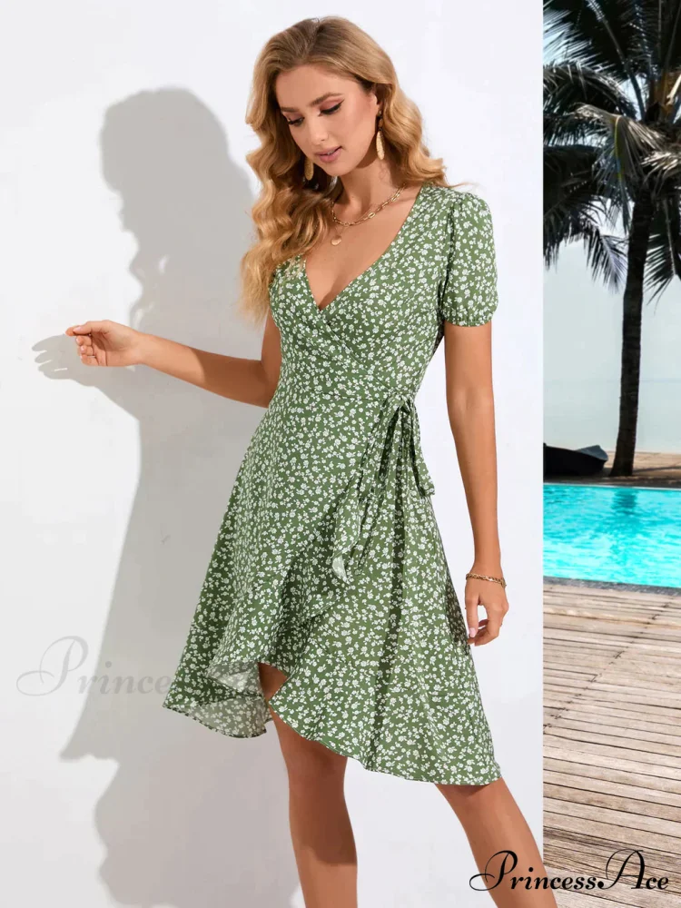 V-Neck with Gown Flowered Arm Brief Bohemian Print - Image 2