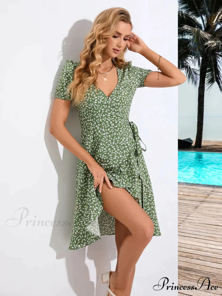 V-Neck with Gown Flowered Arm Brief Bohemian Print - Image 3