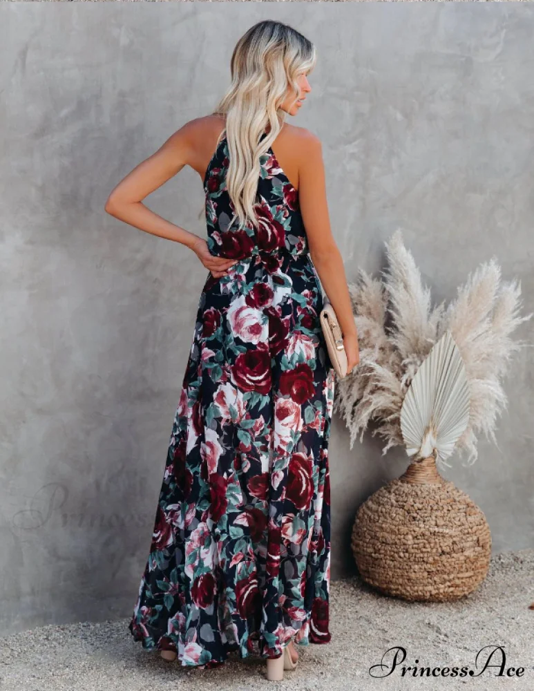 Bohemian Split Women Halter Gown Warm-Season Design Coastal Sleeveless Full-Length Dress - Image 4