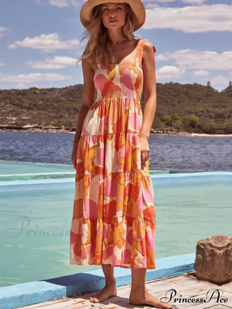 Bohemian Festive Warm-Season Elastic Gown Design with Coastal Women Tie Sundress Up Straps - Image 3