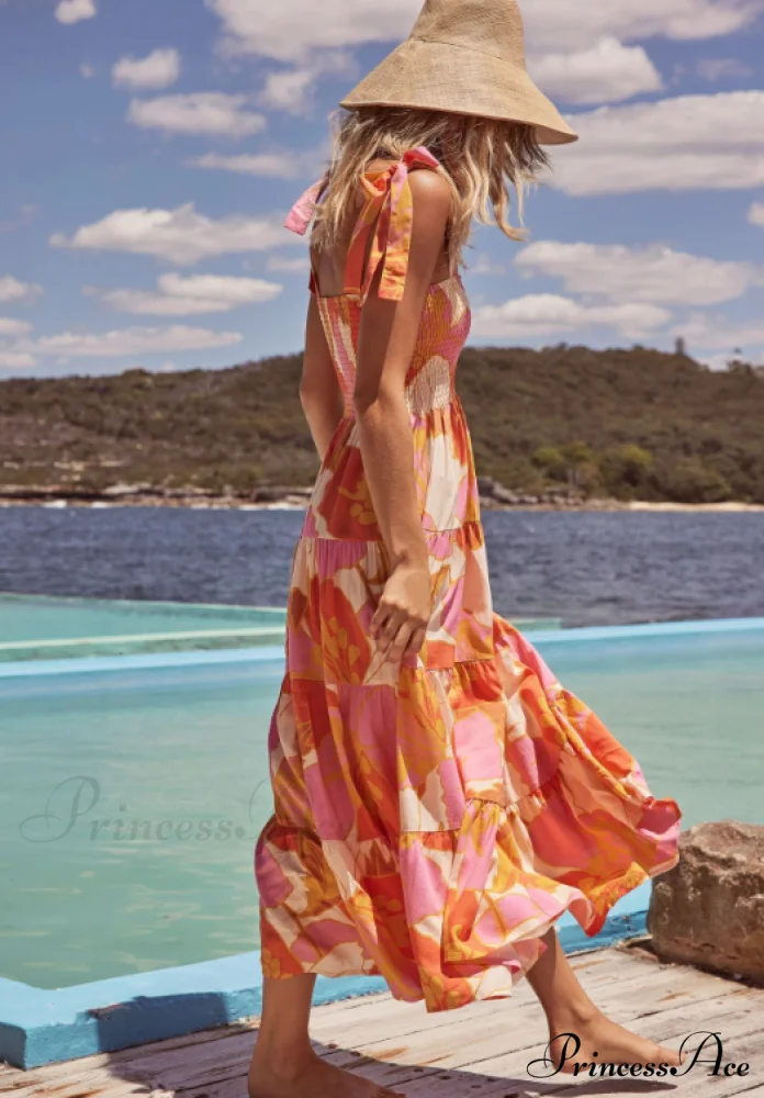 Bohemian Festive Warm-Season Elastic Gown Design with Coastal Women Tie Sundress Up Straps - Image 5
