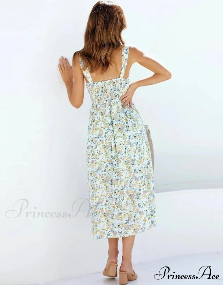 Women's Warm-Season Sleeveless Design Coastal Midi Green Casual Dress - Image 4