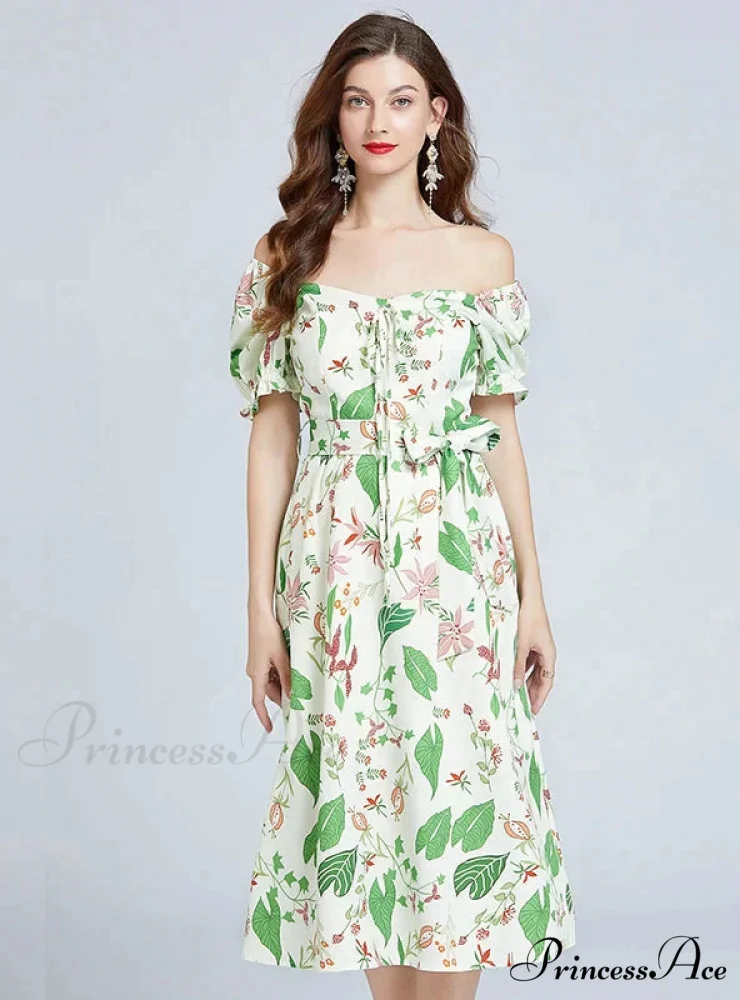 Bubble Slim Green Arm Waist Design Dress