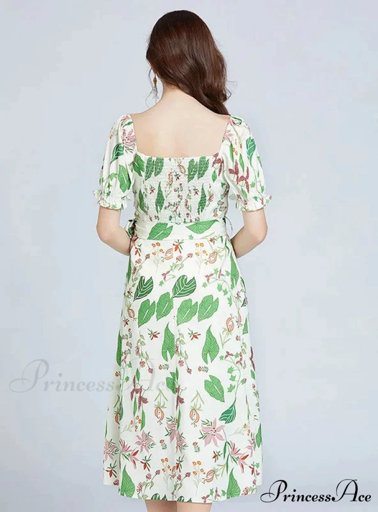 Bubble Slim Green Arm Waist Design Dress - Image 3