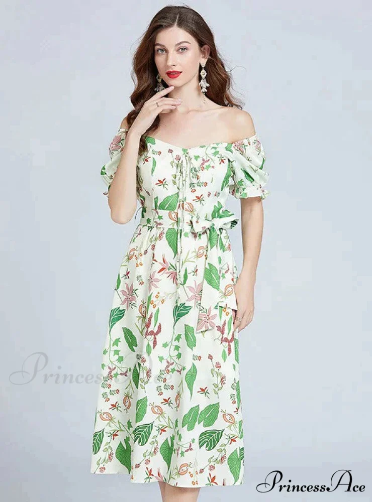 Bubble Slim Green Arm Waist Design Dress - Image 4