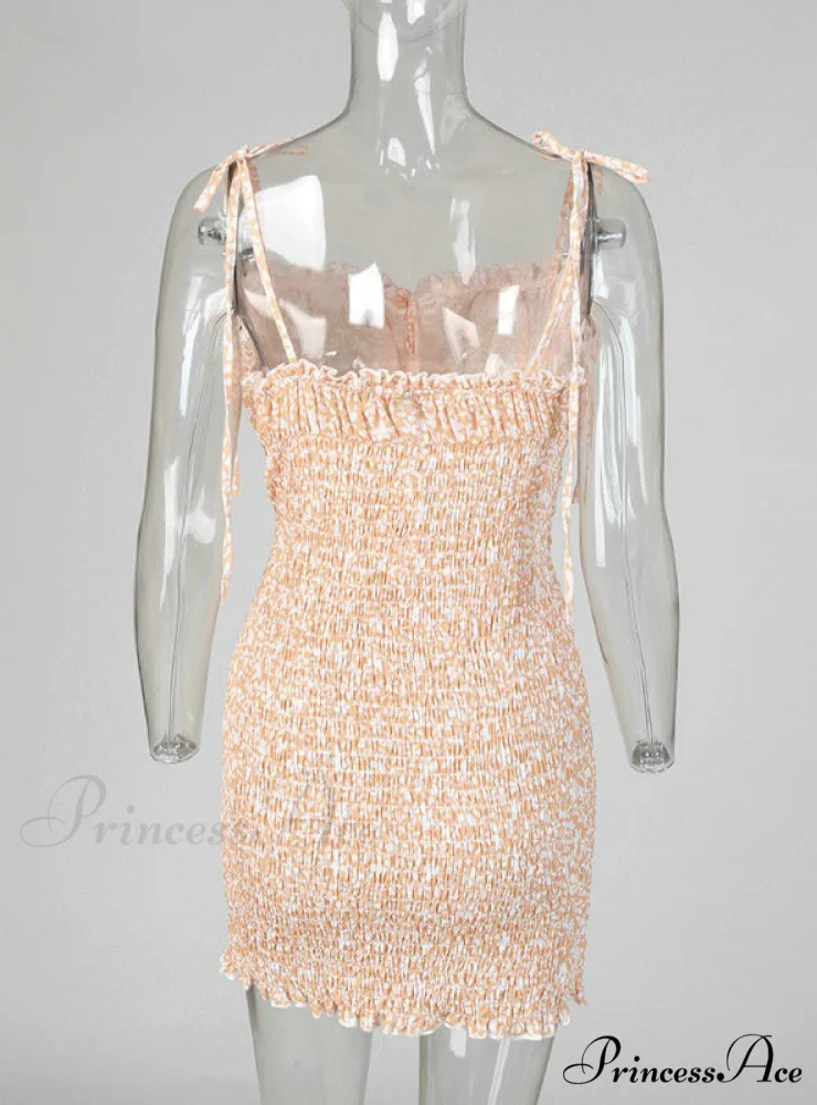 Gown Shirring Strap Flowered Mini with Design Spaghetti Design - Image 6
