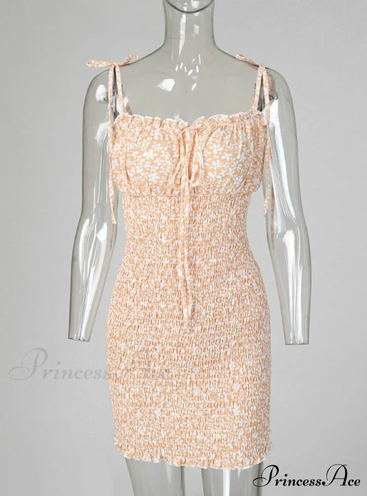 Gown Shirring Strap Flowered Mini with Design Spaghetti Design - Image 7