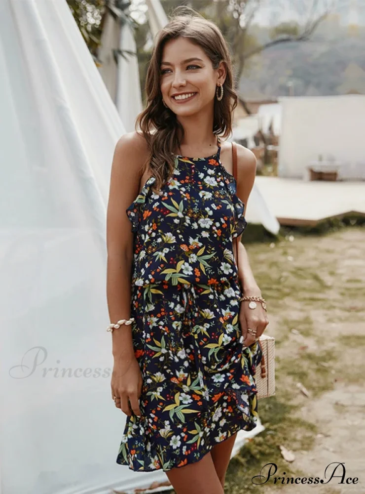 Mini Flowered Sleeveless Ruffles Dress - Image 3