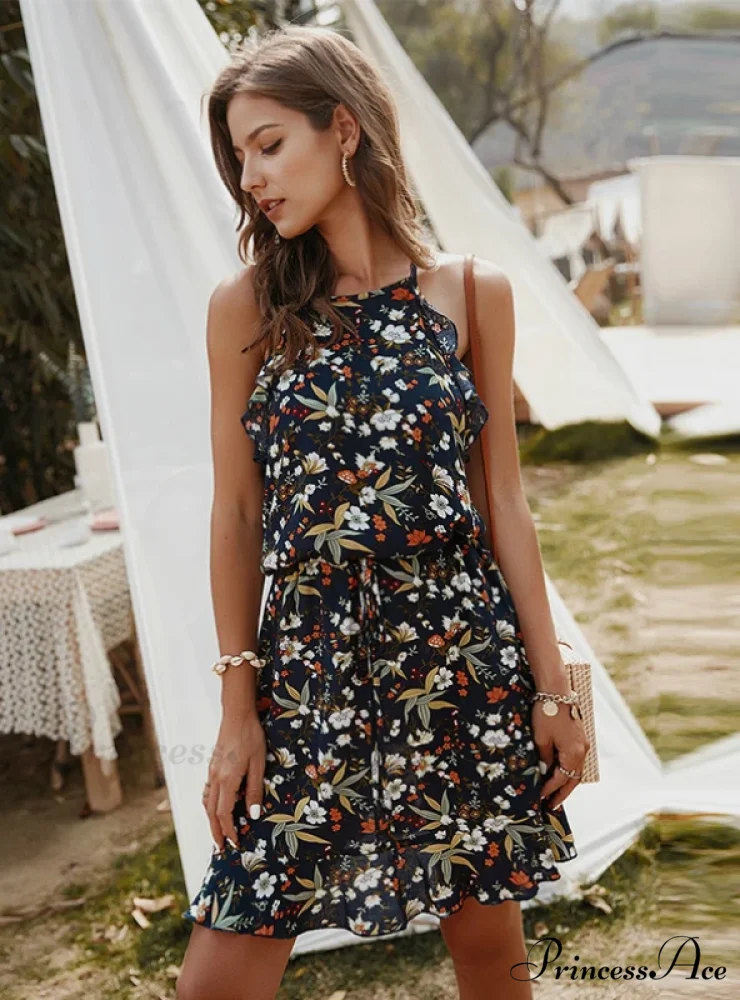 Mini Flowered Sleeveless Ruffles Dress - Image 4