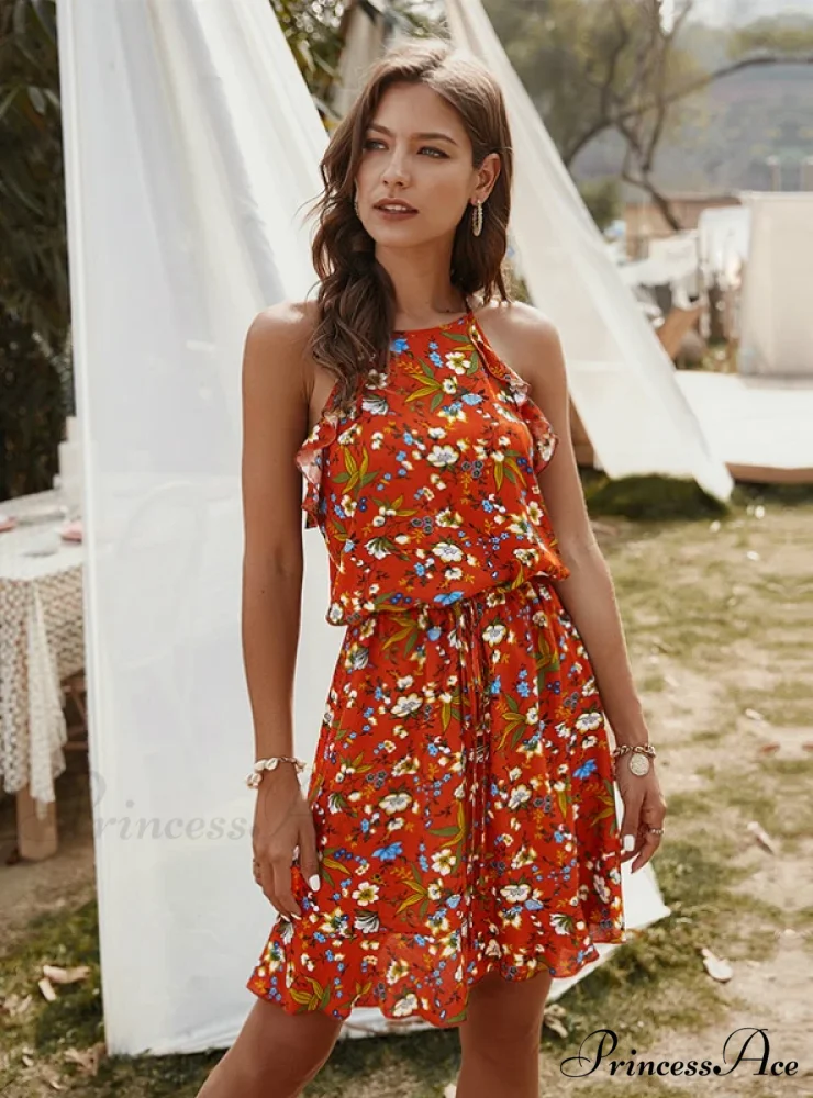 Mini Flowered Sleeveless Ruffles Dress - Image 5