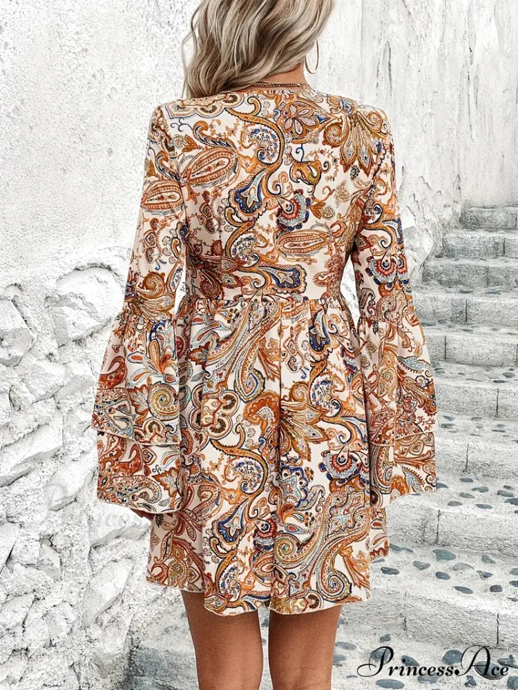 Double Flare Paisley Bohemian Arm Design Dress - Image 2