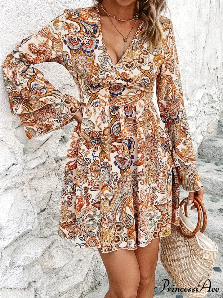 Double Flare Paisley Bohemian Arm Design Dress - Image 5