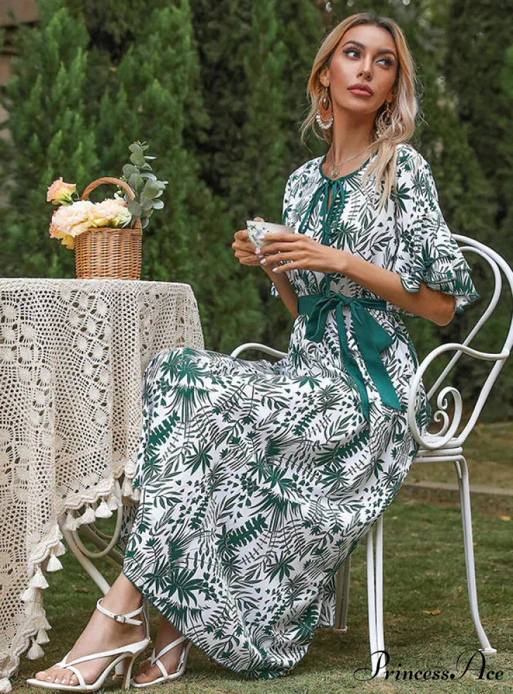 Bohemia Gown with Foliage Chiffon Print - Image 4