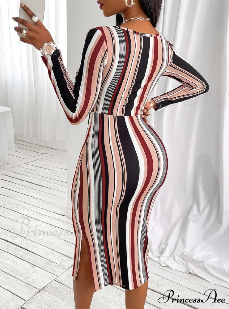 Striped Gown Long-Sleeved Chest with Wrap - Image 2