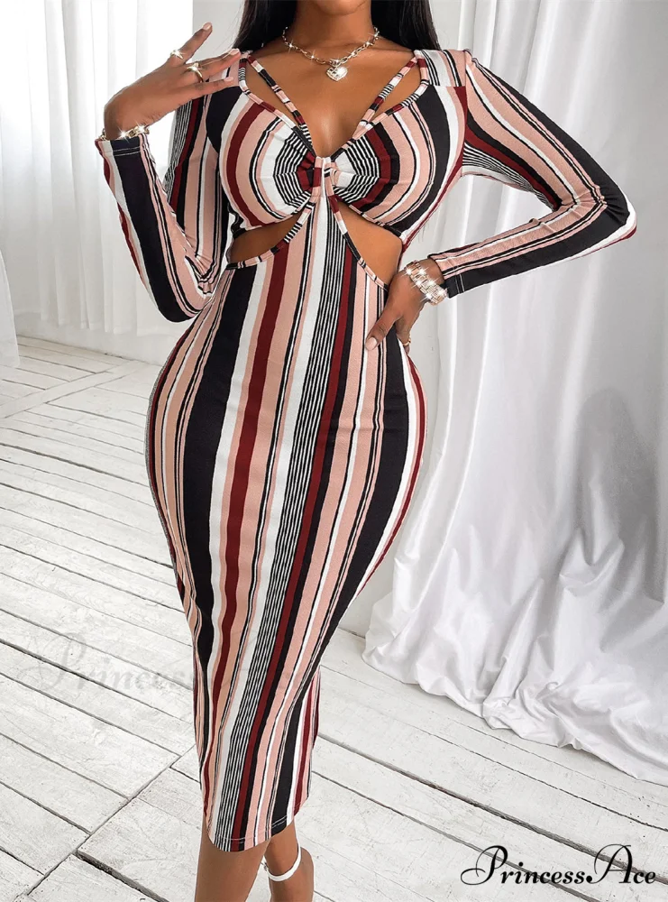 Striped Gown Long-Sleeved Chest with Wrap - Image 3