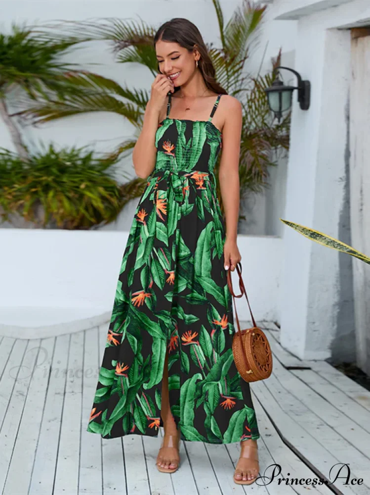 Neck Sleeveless Boxy Full-Length Flowered Dress - Image 2