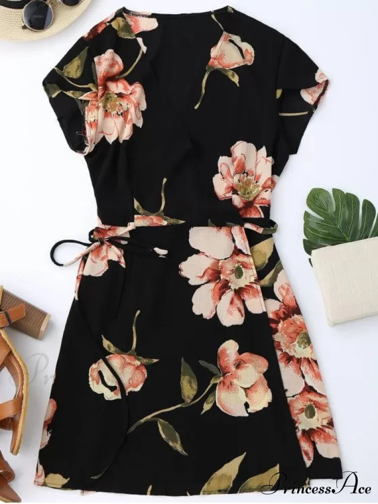 Wrap Arm Mini Flowered Cap Dress - Image 2
