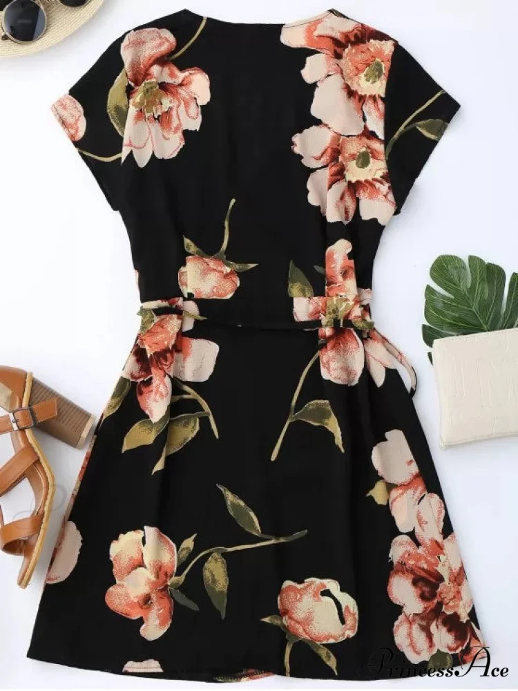 Wrap Arm Mini Flowered Cap Dress - Image 3