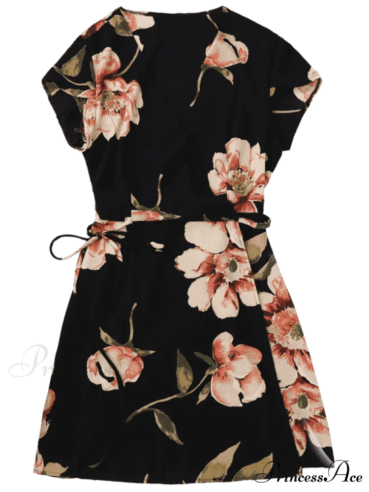 Wrap Arm Mini Flowered Cap Dress - Image 4